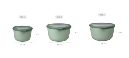 Cirqula Round 3-Piece Set in Nordic Sage, durable, airtight, stackable, and microwave-safe food storage solution.