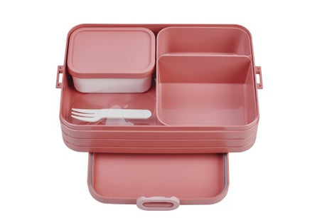 Large Vivid Mauve Bento Box with two compartments, microwave-safe tray, and BPA-free materials for stylish meal storage.