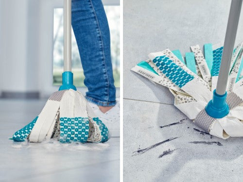 Leifheit Set Power Mop 3in1 with 12-litre bucket, ultra-absorbent microfiber strips, and flexible design for easy cleaning.