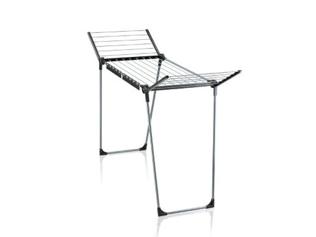 Leifheit Pegasus 150 Slim Standing Dryer in black, featuring 15m drying space and foldable wings for compact storage.