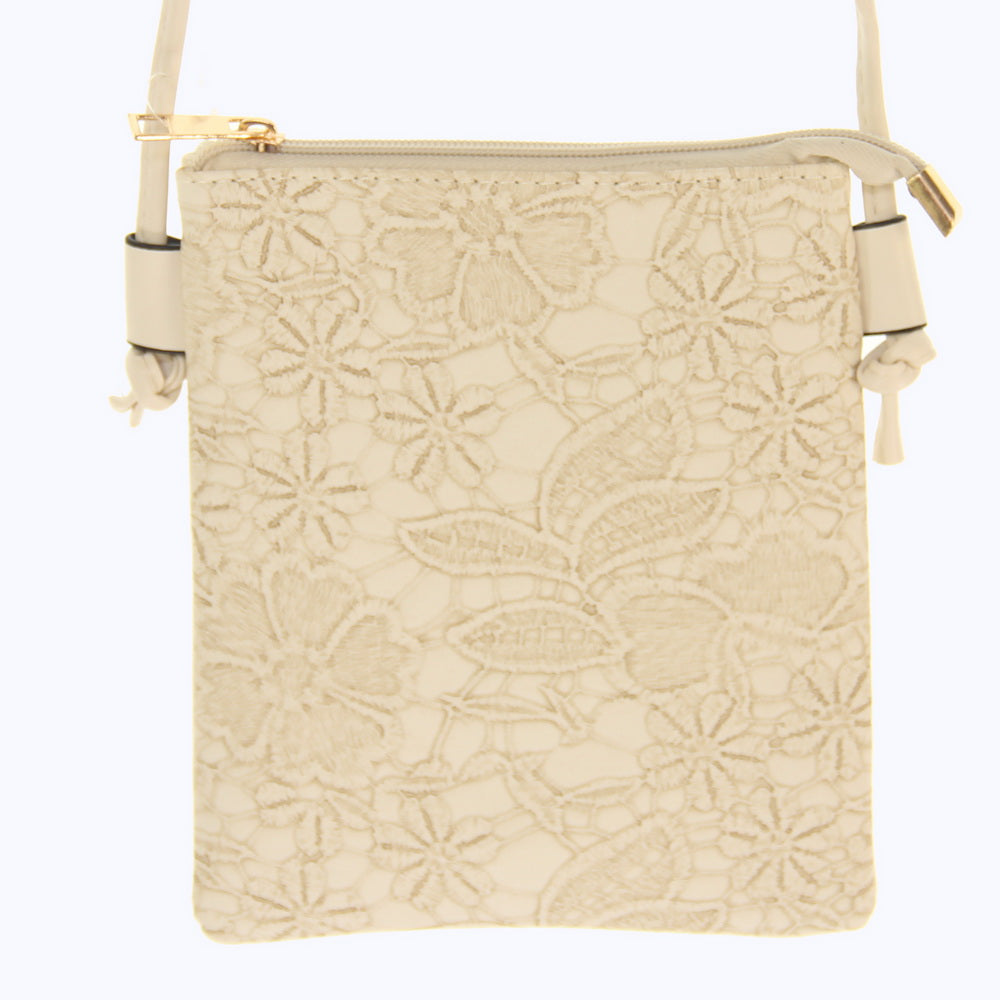 Handbag - Lace Emboss Phone Bag - IVORY - Set of 2