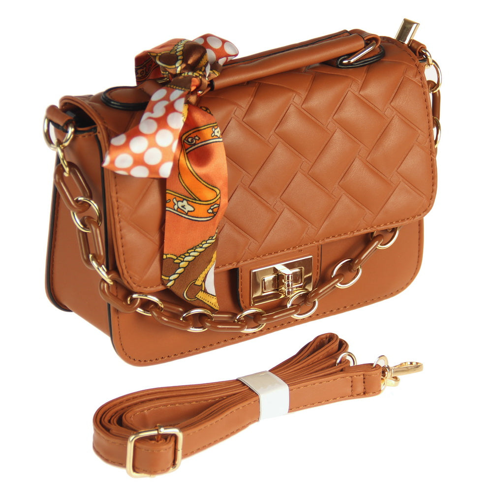 Handbag - Chain & Scarf Bag Bag - CAMEL