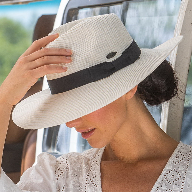 Hat - Fiona Wide Brim Fedora - IVORYLACK