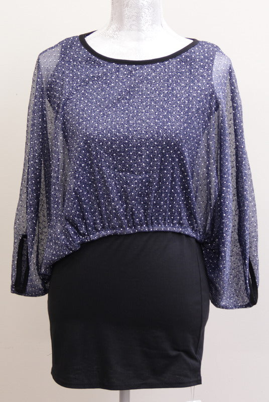 Top - Lurex Silver Spots - NAVY