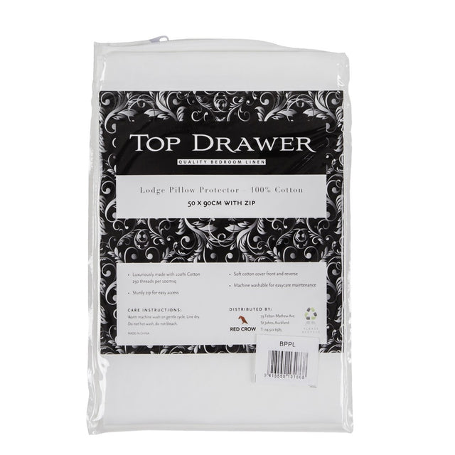 100% cotton pillow protector with zip closure, soft touch, allergy-resistant, and fits pillows 48 x 73cm.