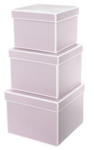 Set of 3 elegant square gift boxes in soft baby pink, perfect for any occasion and measuring 20 x 15 cm each.