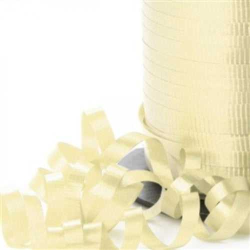 Cream curling ribbon, 450m long and 5mm wide, ideal for gift-wrapping, crafting, and adding elegance to decorations.