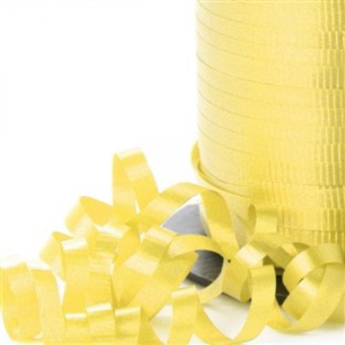 Bright lemon curling ribbon, 450m long, perfect for gift wrapping and party decorations with eco-friendly design.