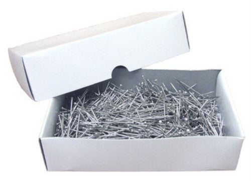 Premium steel pins in a 250g box, 38mm long, ideal for crafting, sewing, and organizing documents.