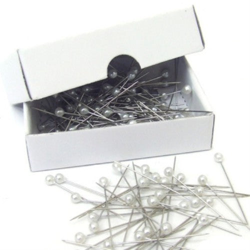 Elegant white pearl head pins, 38mm, perfect for sewing, quilting, and crafts, 144 pieces per package.