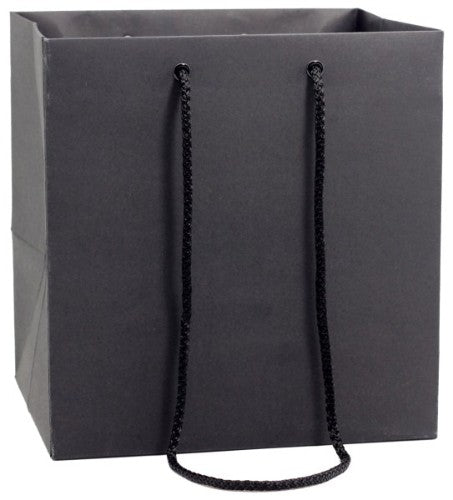 Pack of 10 elegant black Kraft medium gift bags, eco-friendly, sturdy, and perfect for any occasion.