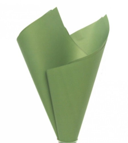 Moss green gift wrap sheets, 50cm x 60cm, 100 sheets, ideal for elegant wrapping on special occasions.