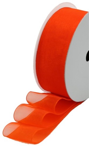 Burnt orange organza ribbon roll, 40mm wide, 50m long, perfect for elegant crafts, decorations, and gift wrapping.