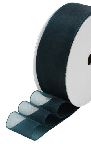 Elegant Hunter Green Organza Ribbon, 40mm wide, 50m roll, perfect for crafts, weddings, and seasonal decor.