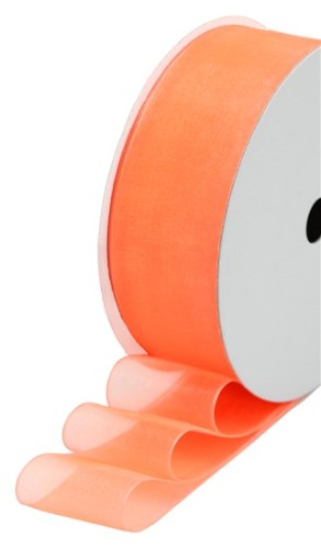 Vibrant orange organza ribbon, 40mm wide and 50m long, perfect for elegant crafting and decorating projects.