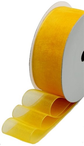 Vibrant Yelling Yellow organza ribbon, 40mm wide, perfect for crafts, gifts, and wedding decorations.