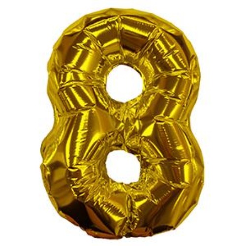 Gold self-inflating balloon shaped like the number eight, 23cm, perfect for elegant celebrations and decorations.