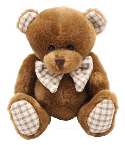 Boris Plush Sitting Bear - Set Of 2 (Beige And Brown With Checkered Trims)