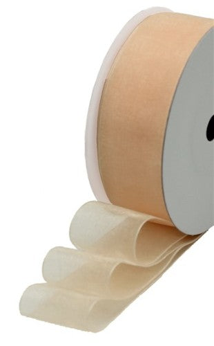 Ivory Tusk organza ribbon, 25mm wide, 10m roll, perfect for elegant crafting projects like weddings and floral arrangements.