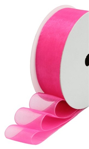 Gorgeous rose pink organza ribbon, 25mm wide, 10m roll, ideal for gift wrapping, decorations, and crafts.