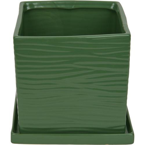 Gardeners Edge Cube Pot And Saucer XS Olive Green