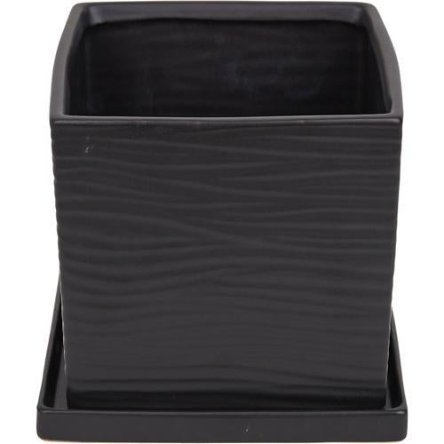 Gardeners Edge Cube Pot And Saucer S Black