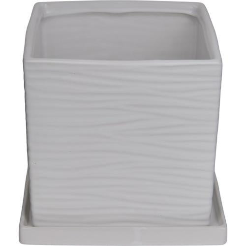 Gardeners Edge Cube Pot And Saucer M White