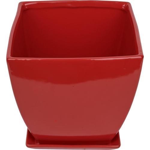 Gardeners Edge Tapered Square Pot And Saucer L Ruby Red