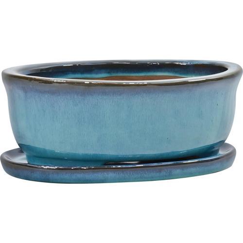 Gardeners Edge Glazed Bonsai Oval Pot Small Firework Green