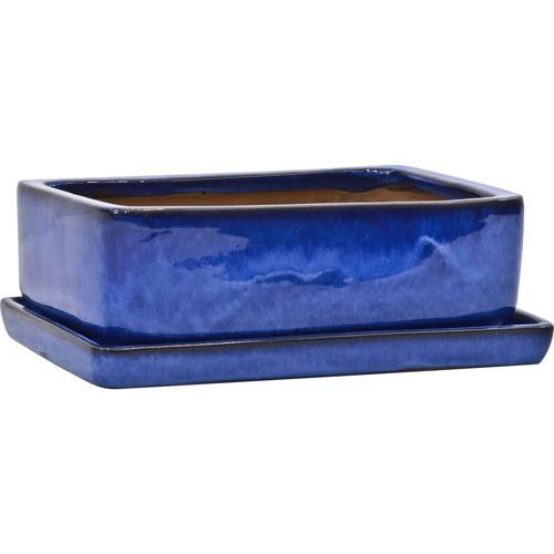 Gardeners Edge Glazed Bonsai Rectangle Pot Small Royal Blue
