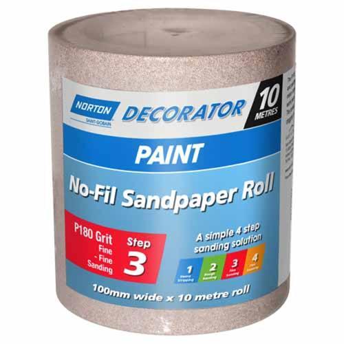 Decorator Sand Paper No-Fill 180 Grit 100mm x 10m White - Norton