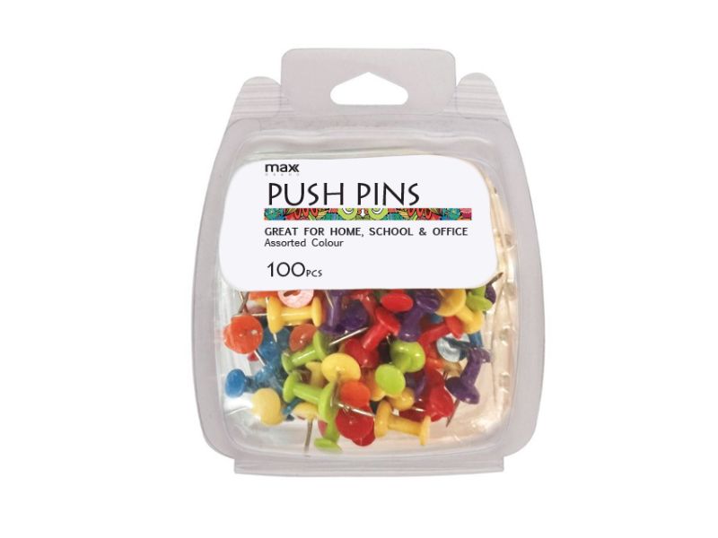 Push Pins - Max Brand Colour 100pk (12 Packs)