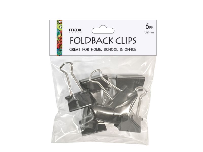 Foldback Clips - Max Brand 32mm x 6pk (12 Packs)