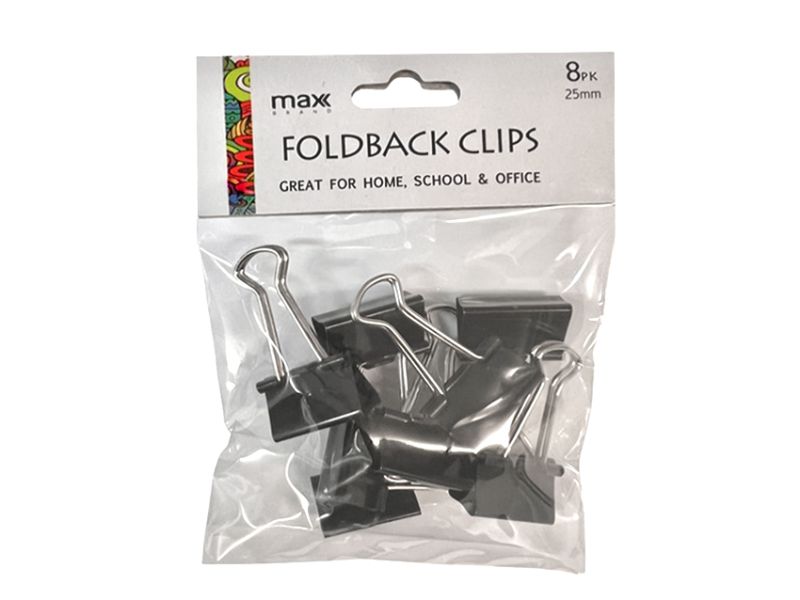Foldback Clips - Max Brand 25mm x 8pk (12 Packs)