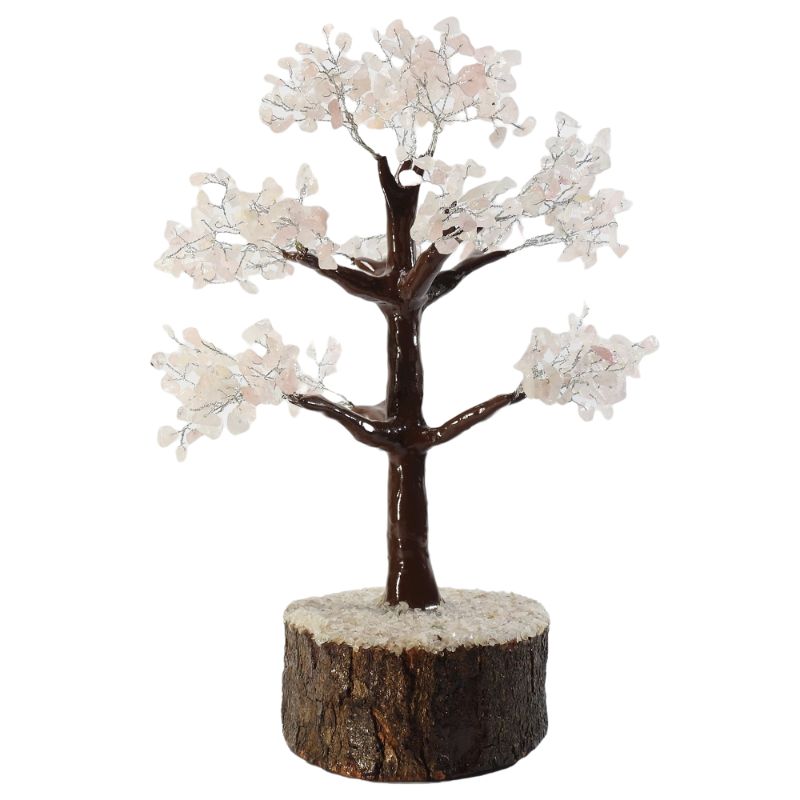 Rose Quartz Crystal Tree Neem Base 30cm