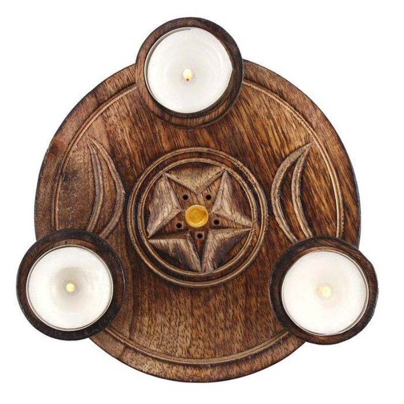 Triple Moon Incense/Tealight Burner 6.5 inch