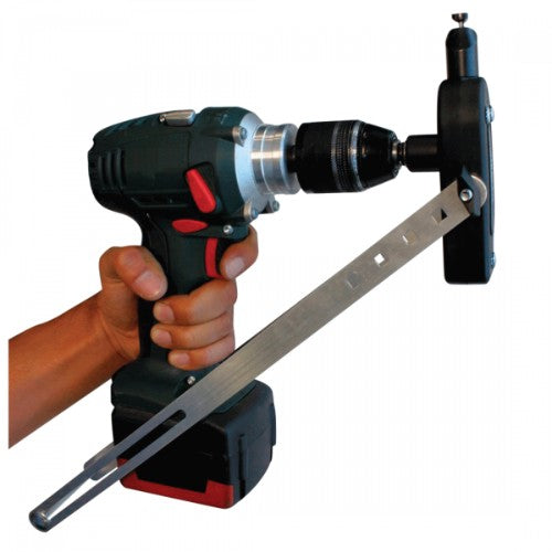 EDMA Nibbler attachment for power drills, cuts metal sheets up to 1.2mm thick, suitable for various materials.