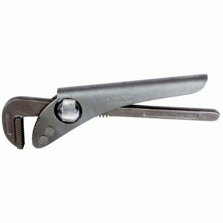 225mm FOOTPRINT Pipe Wrench with one-hand adjustable thumb turn and durable forged hook jaw for versatile gripping.