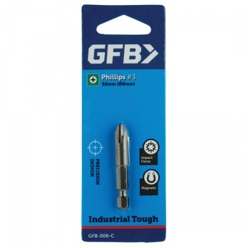 GFB Phillips Bits 6: Durable #3 screwdriver bits in a 2-piece pack, ideal for precision in DIY and professional projects.