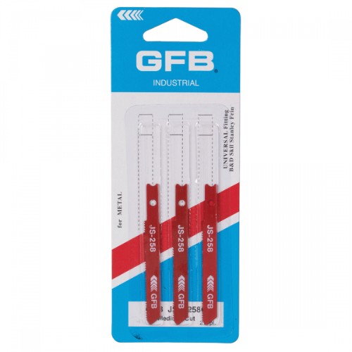 GFB Jigsaw Blades 258 - premium U-Shank blades with 24 TPI for smooth cutting through metal, compatible with major jigsaw brands.