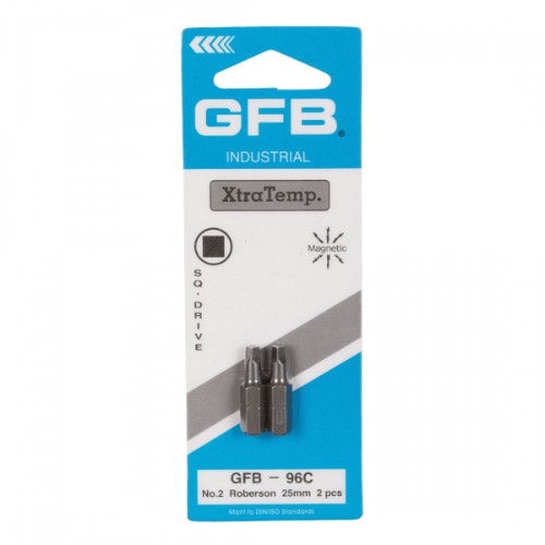 GFB Square Bits 96 pack of two #2 square screwdriver bits, 25mm long, designed for efficiency and durability in various projects.