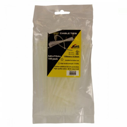 STANWAY Cable Ties 150x3.5mm, 25-pack, ideal for organizing and managing cables at home or office.