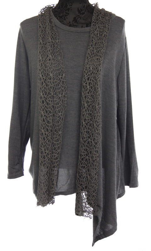 Top with Attached Scarf - Charcoal