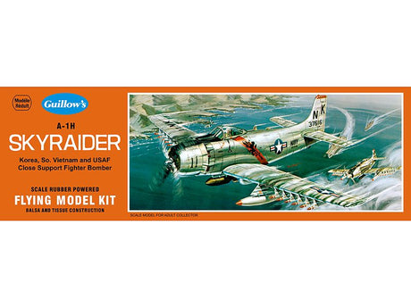Balsa model kit of A-1H Skyraider with 17-inch wingspan, designed for easy assembly and creative customization.