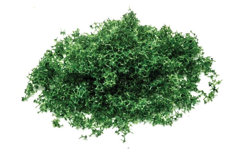 Dark green flock for model scenery, ideal for 1/76 train layouts by Hornby.