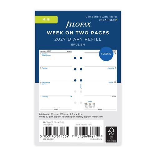 Filofax Refill Classic Week To View Mini 2027