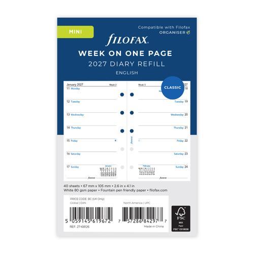 Filofax Refill Classic Week Per Page Mini 2027