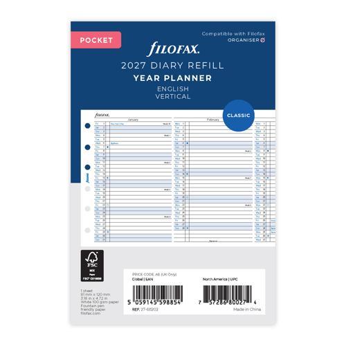 Filofax Refill Year Planner Vertical Pocket 2027