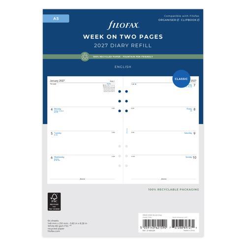 Filofax Refill Classic Recycled Week to View Diary A5 2027