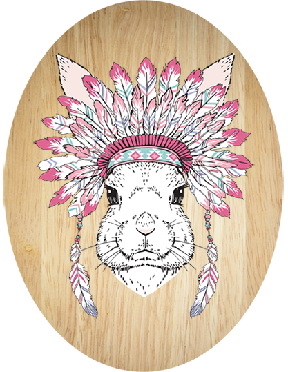 Tribal Bunny - Plywood Oval - Wall Art